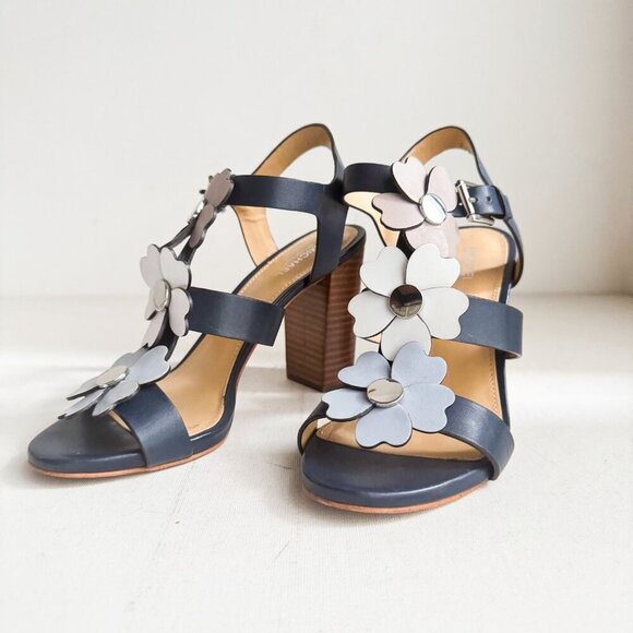 Michael Michael Kors Kit Blue Floral Black Heel Sandals 6.5M - Picture 5 of 9